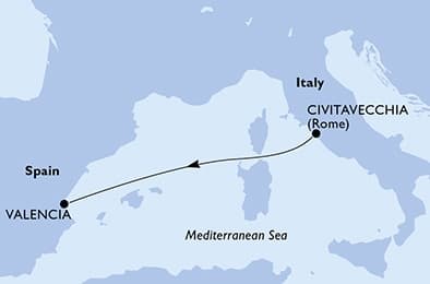 2 nights Mediterranean cruise on MSC Sinfonia 
from 🇮🇹 Civitavecchia to 🇪🇸 Valencia 