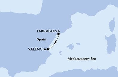 1 night Mediterranean cruise on MSC Orchestra 
from 🇪🇸 Tarragona to 🇪🇸 Valencia 