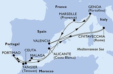 13 nights Mediterranean cruise on MSC Sinfonia 
from 🇮🇹 Civitavecchia 