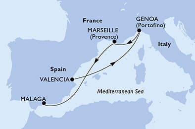 5 nights Mediterranean cruise on MSC Sinfonia 
from 🇪🇸 Valencia to 🇪🇸 Málaga 