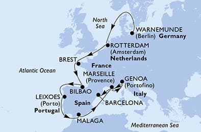 14 nights North European cruise on MSC Magnifica 
from 🇩🇪 Rostock (Berlin) to 🇪🇸 Barcelona 