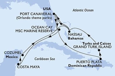 14 nights Caribbean cruise on MSC World Atlantic 
from 🇺🇸 Port Canaveral 