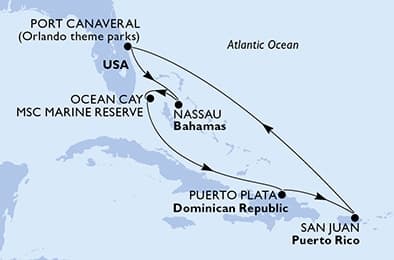 8 nights Caribbean cruise on MSC Grandiosa 
from 🇺🇸 Port Canaveral 