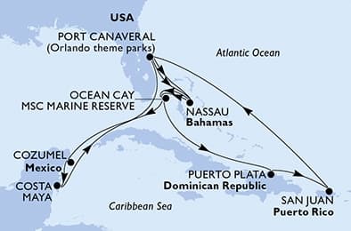 15 nights Caribbean cruise on MSC Grandiosa 
from 🇺🇸 Port Canaveral 