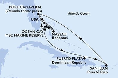 12 nights Caribbean cruise on MSC Grandiosa 
from 🇺🇸 Port Canaveral 