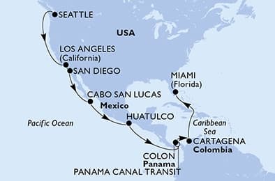 19 nights Transatlantic cruise on MSC Poesia 
from 🇺🇸 Seattle to 🇺🇸 Miami 