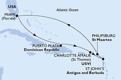 8 nights Caribbean cruise on MSC Seashore 
from 🇺🇸 Miami 