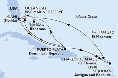 14 nights Caribbean cruise on MSC Seashore 
from 🇺🇸 Miami 