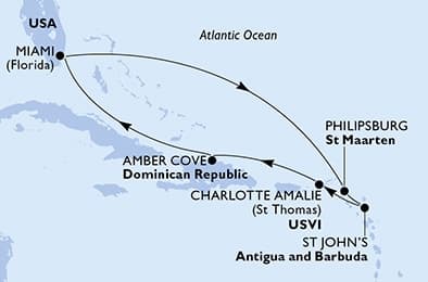 8 nights Caribbean cruise on MSC Seashore 
from 🇺🇸 Miami 