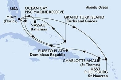 13 nights Caribbean cruise on MSC Seashore 
from 🇺🇸 Miami 