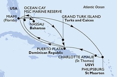 14 nights Caribbean cruise on MSC Seashore 
from 🇺🇸 Miami 