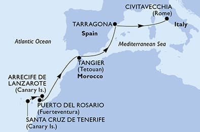 8 nights Mediterranean cruise on MSC Fantasia 
from 🇪🇸 Santa Cruz de Tenerife to 🇮🇹 Civitavecchia 
