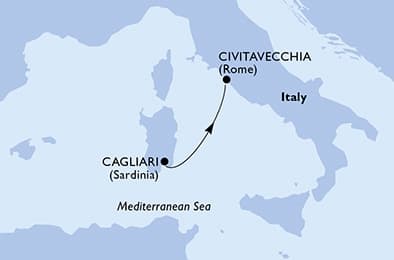 1 night cruise on MSC Musica 
from 🇮🇹 Cagliari to 🇮🇹 Civitavecchia 