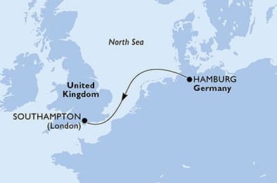 2 nights North European cruise on MSC Preziosa 
from 🇩🇪 Hamburg to 🇬🇧 Southampton 
