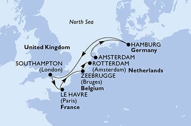 7 nights North European cruise on MSC Preziosa 
from 🇳🇱 Amsterdam to 🇳🇱 Rotterdam 