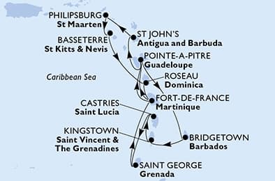 14 nights Caribbean cruise on MSC Meraviglia 
from 🇲🇶 Fort-de-France 