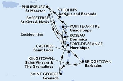14 nights Caribbean cruise on MSC Meraviglia 
from 🇲🇶 Fort-de-France 