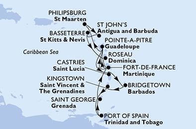 14 nights Caribbean cruise on MSC Meraviglia 
from 🇧🇧 Bridgetown 