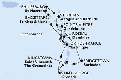 14 nights Caribbean cruise on MSC Meraviglia 
from 🇧🇧 Bridgetown 
