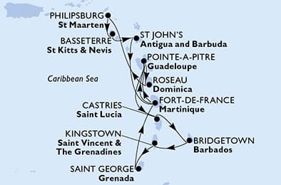 14 nights Caribbean cruise on MSC Meraviglia 
from 🇲🇶 Fort-de-France 