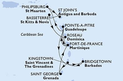 14 nights Caribbean cruise on MSC Meraviglia 
from 🇧🇧 Bridgetown 