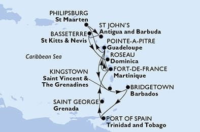 14 nights Caribbean cruise on MSC Meraviglia 
from 🇲🇶 Fort-de-France 