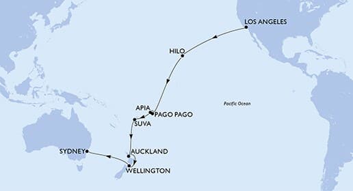 26 nights cruise on MSC Magnifica 
from 🇺🇸 Los Angeles to 🇦🇺 Sydney 