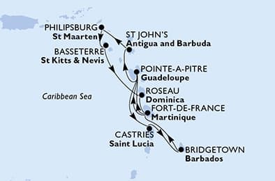 11 nights Caribbean cruise on MSC Meraviglia 
from 🇧🇧 Bridgetown 