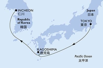 4 nights Asian cruise on MSC Bellissima 
from 🇯🇵 Tokyo to 🇰🇷 Incheon 