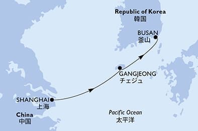 2 nights cruise on MSC Bellissima 
from 🇨🇳 Shanghai to 🇰🇷 Busan 