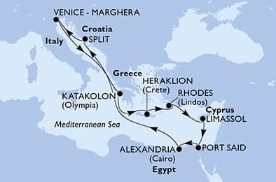 11 nights Mediterranean cruise on MSC Lirica 
from 🇭🇷 Split 