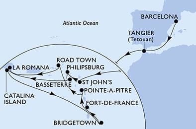 21 nights cruise on MSC Opera 
from 🇪🇸 Barcelona to 🇩🇴 La Romana 