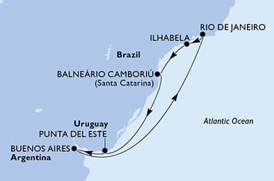 8 nights South American cruise on MSC Splendida 
from 🇧🇷 Rio de Janeiro 