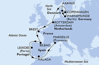 13 nights North European cruise on MSC Magnifica 
from 🇩🇰 Copenhagen to 🇫🇷 Marseille 