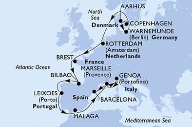 16 nights North European cruise on MSC Magnifica 
from 🇩🇰 Copenhagen to 🇪🇸 Barcelona 