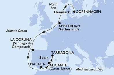 9 nights North European cruise on MSC Euribia 
from 🇩🇰 Copenhagen to 🇪🇸 Tarragona 