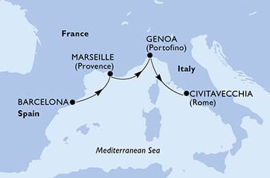 3 nights cruise on MSC Seaview 
from 🇪🇸 Barcelona to 🇮🇹 Civitavecchia 