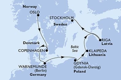 6 nights North European cruise on MSC Magnifica 
from 🇳🇴 Oslo to 🇸🇪 Stockholm 