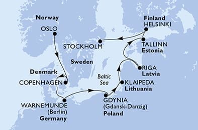 9 nights North European cruise on MSC Magnifica 
from 🇳🇴 Oslo to 🇸🇪 Stockholm 
