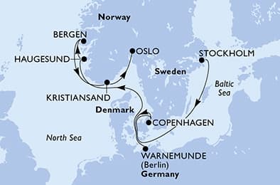 8 nights North European cruise on MSC Magnifica 
from 🇸🇪 Stockholm to 🇳🇴 Oslo 