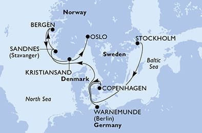 8 nights North European cruise on MSC Magnifica 
from 🇸🇪 Stockholm to 🇳🇴 Oslo 
