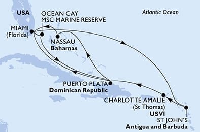 13 nights Caribbean cruise on MSC Seashore 
from 🇺🇸 Miami 