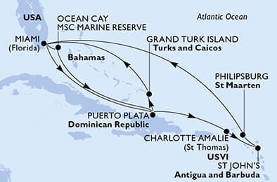 15 nights Caribbean cruise on MSC Seashore 
from 🇺🇸 Miami 