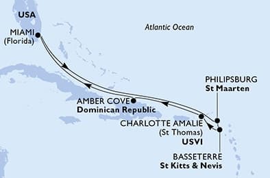 8 nights Caribbean cruise on MSC Seashore 
from 🇺🇸 Miami 