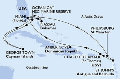 14 nights Caribbean cruise on MSC Seashore 
from 🇺🇸 Miami 