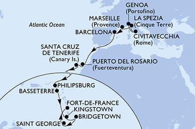 21 nights Transatlantic cruise on MSC World Europa
from 🇮🇹 Genova to 🇲🇶 Fort-de-France