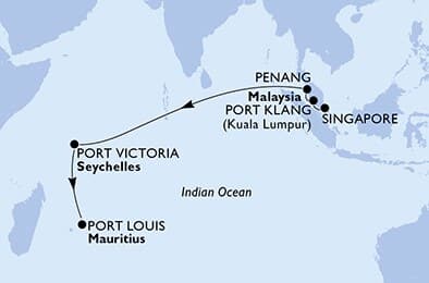 12 nights cruise on MSC Magnifica 
from 🇸🇬 Singapore to 🇲🇺 Port Louis 