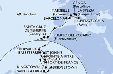 28 nights Transatlantic cruise on MSC World Europa
from 🇮🇹 Genoa to 🇲🇶 Fort-de-France