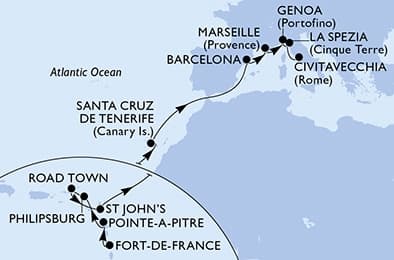 18 nights Transatlantic cruise on MSC World Europa
from 🇲🇶 Fort-de-France to 🇮🇹 Civitavecchia