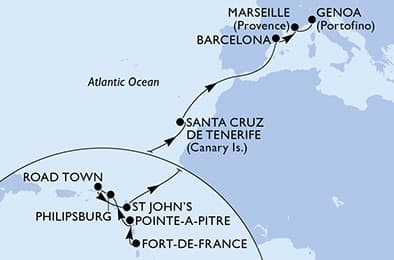 16 nights Transatlantic cruise on MSC World Europa
from 🇲🇶 Fort-de-France to 🇮🇹 Genova
